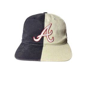 Atlanta Braves Hat Cap Strap Back Mens One Size Blue Tan MLB Baseball Two Tone